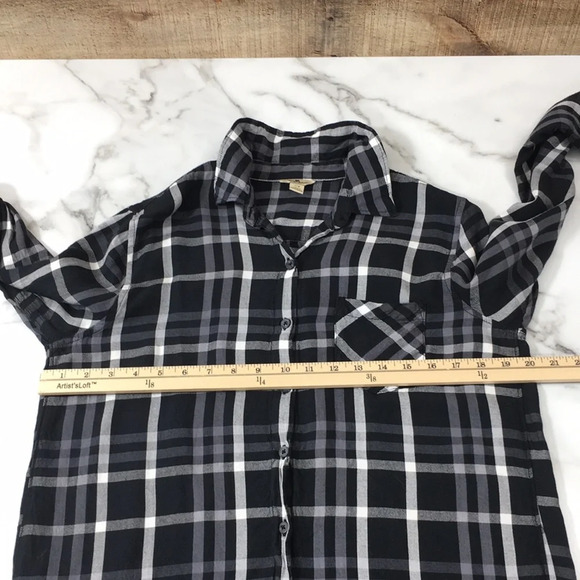 Woolrich Black White Plaid‎ Button Front Shirt Womens Large Roll Tab Sleeve - Picture 8 of 11